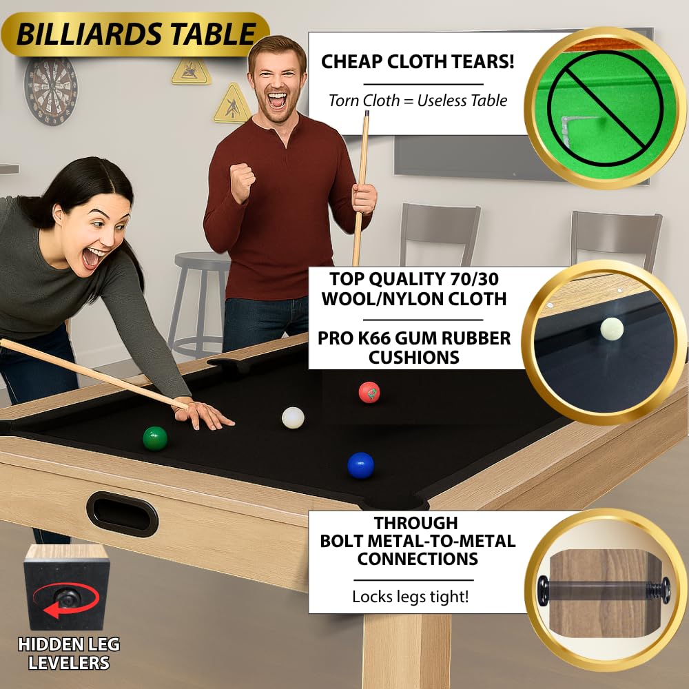7ft Multi Game Table 4 in 1 Pool Table Ping Pong Table Air Hockey Combo Game Table Includes All Accessories for Game Room & Family