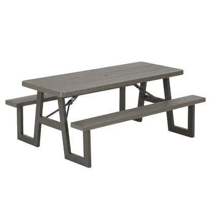 LIFETIME 6-Foot Folding Picnic Table with Benches, Seats 8, Heavy-Duty HDPE Tabletop, Steel Frame, Weather & UV Resistant Outdoor Picnic Table with Umbrella Hole