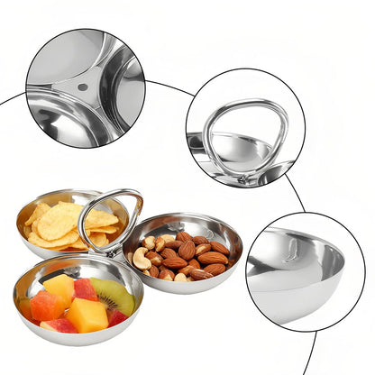 Leopacat Stainless Steel Snack Plate, Cluster Serving Bowls Connected 3 In 1 Fruit Bowl Plate Reusable Dessert Plates for Fridge Simple Tray Portable Home Kitchen Party Candy（ Ring style)