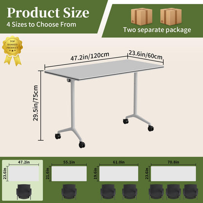 Modular Folding Conference Table with Wheels,8 Pack Mobile Conference Room Tables,Filp Top Rolling Meeting Training Tables for Office,Classroom,Library,Seminar,Boardroom,school(8pack,White,47in)