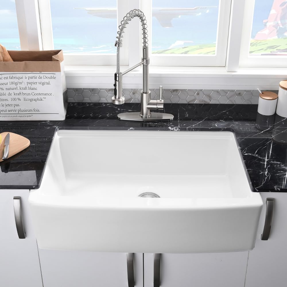 33 Inch White Farmhouse Sink Workstation-VASOYO 33 x 21 Apron Front Farm Sink White Fireclay Farmhouse Kitchen Sinks Workstation Single Bowl Deep Kitchen Sinks Undermount with Cutting Board