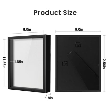 Black A4 Shadow Box Frame, 1.2 Inch Deep MDF Wood Shadow Box with Acrylic (Not Glass), Wall Mount & Tabletop Display Case for Dried Flowers, Medals, Memorial Keepsakes, Crafts