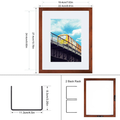 DLQuarts 8x10 Floating Photo Picture Frame, Floating Display 6x8, 5x7,or Full Display 8x10 Photos, Solid Wood, Double Glass, 2 Pack, Retro Walnut