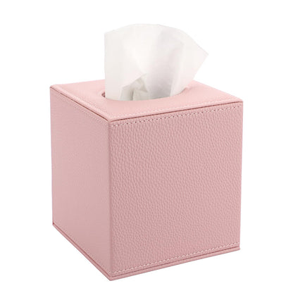 Sumnacon Tissue Box Cover Square Tissue Box Stylish PU Tissue Box Holder with Magnetic Bottom, Cube Leather Tissue Cover for Living Room Bathroom Table Desk Home Office Car, Pink