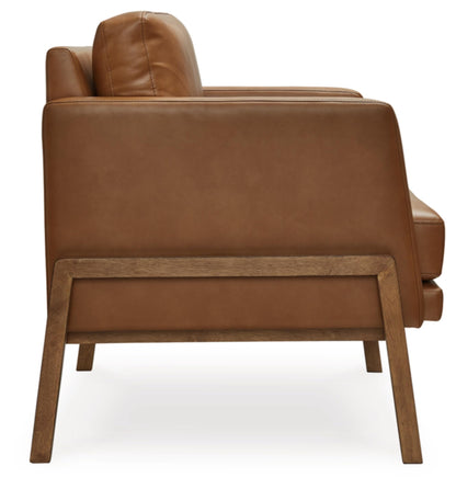 Signature Design by Ashley Numund Contemporary Faux Leather Upholstered Accent Chair with Removable Cushions and Track Arms, Light Brown