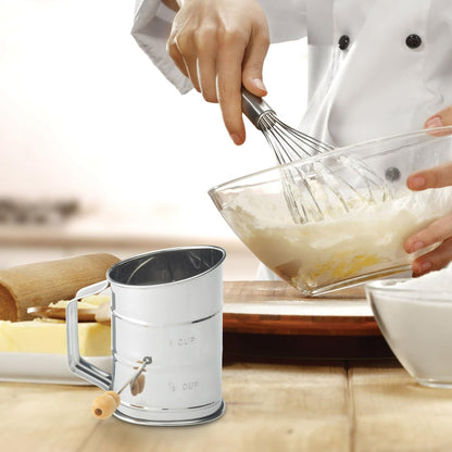 Mrs. Anderson's Baking Hand Crank Flour Sifter, Stainless Steel, 1-Cup Capacity, For Breaking Up Clumps And Aerating Flour And Powdered Sugar