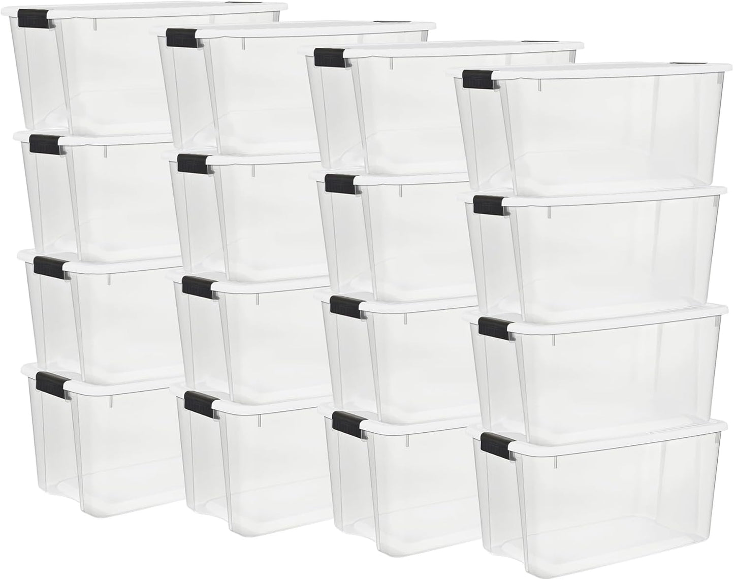 Sterilite 16-Pack Ultra Latching Storage Bins - Clear Plastic 70 Quart Organizing Containers for Home & Office