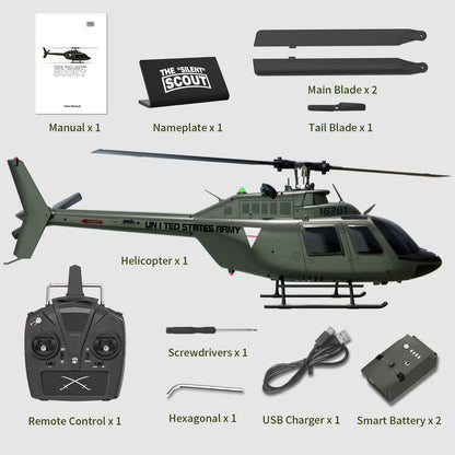Carmanon Ultra-high Simulated RC Helicopter - 27:1 Scale Model Collectable Remote Control Helicopter with Auto-Hover for Adults, Beginners, Bell OH-58