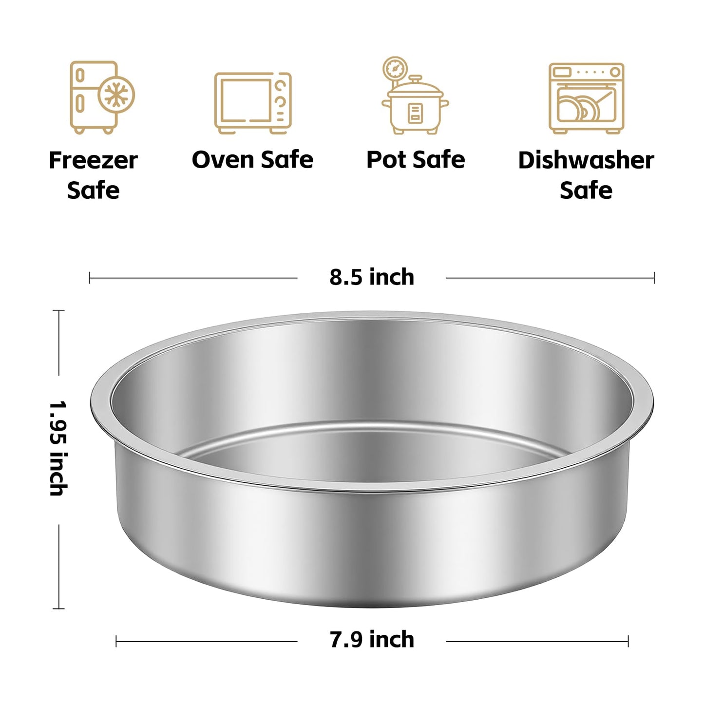 Ohtomber 8 Inch Cake Pan - Set of 4 Stainless Steel Round Layer Cake Baking Pans Molds, Tins, Stackable Baking Set, Even Heating, Dishwasher Safe Non-Toxic Bakeware Dish for Birthday Wedding Christmas
