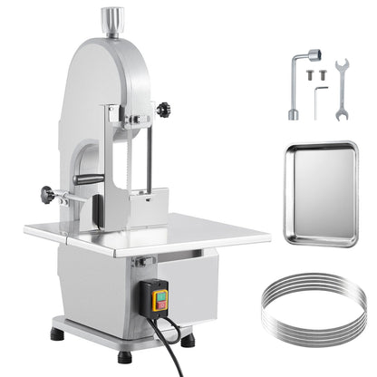 1100W Commercial Electric Meat & Bone Band Saw with Stainless Steel Table (19.3"X15"), Adjustable Thickness 0.16-7.9", Includes 5 Blades – Frozen Meat Cutter Ideal for Butcher Shops, Restaurants, Home