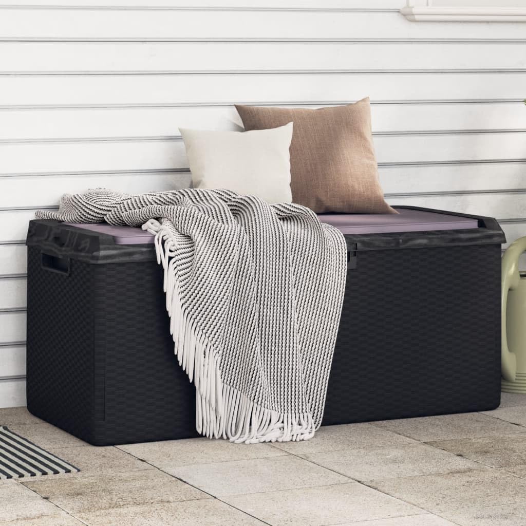 RCODSSK Rattan Look PP Storage Box with Seat Cushion, 92.5 gal Anthracite Patio Storage Chest for Cushions, Pillows, Blankets, and Toys, Gas-Lift Design, Lockable Outdoor for Garden