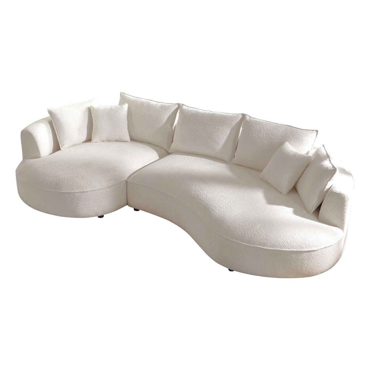 KEIKI 129" Luxury Curved Boucle Sectional Sofa with Left Chaise, Upholstered Modern Style Oversized 5-Seater Couch with Thickened Seat Cushions, Easy Assembly, for Apartment, Living Room, White