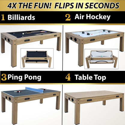 7ft Multi Game Table 4 in 1 Pool Table Ping Pong Table Air Hockey Combo Game Table Includes All Accessories for Game Room & Family