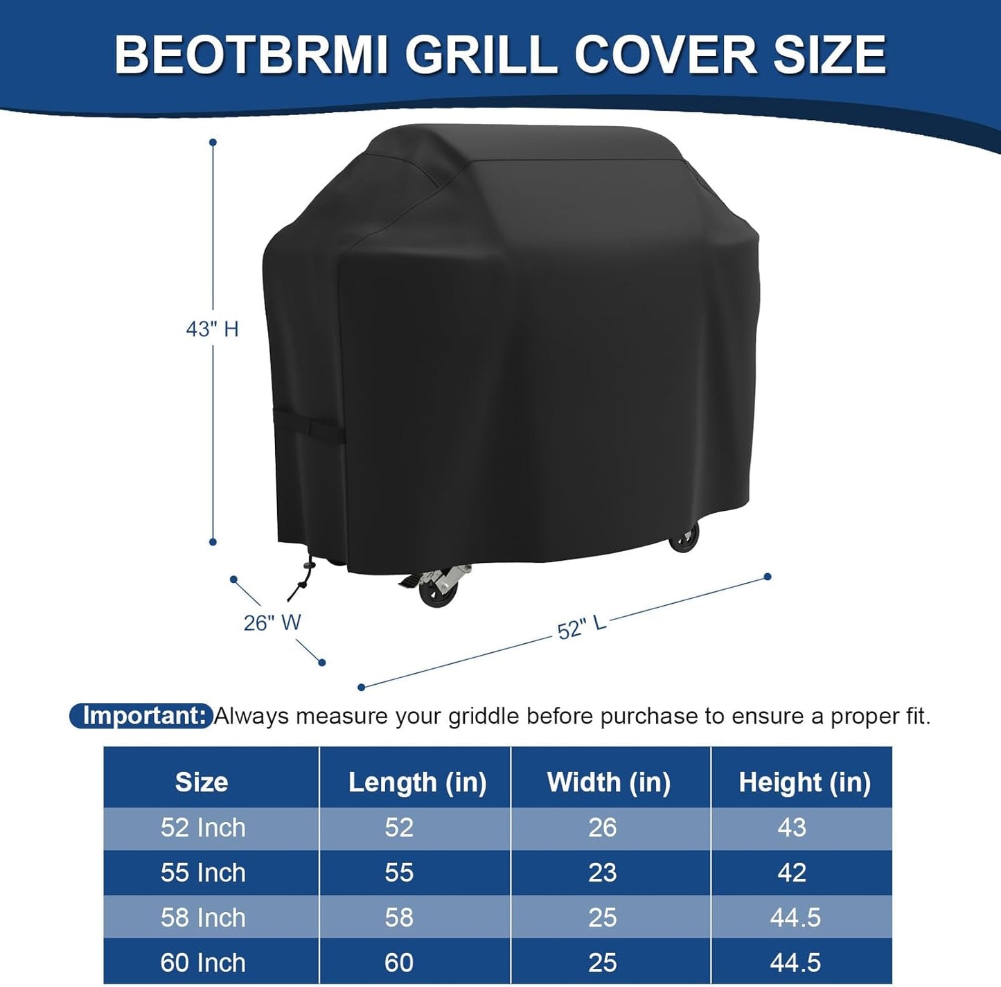 Weber Grill Cover - Waterproof Protection for 52-Inch BBQ Grills | Adjustable Straps & Durable Oxford Fabric