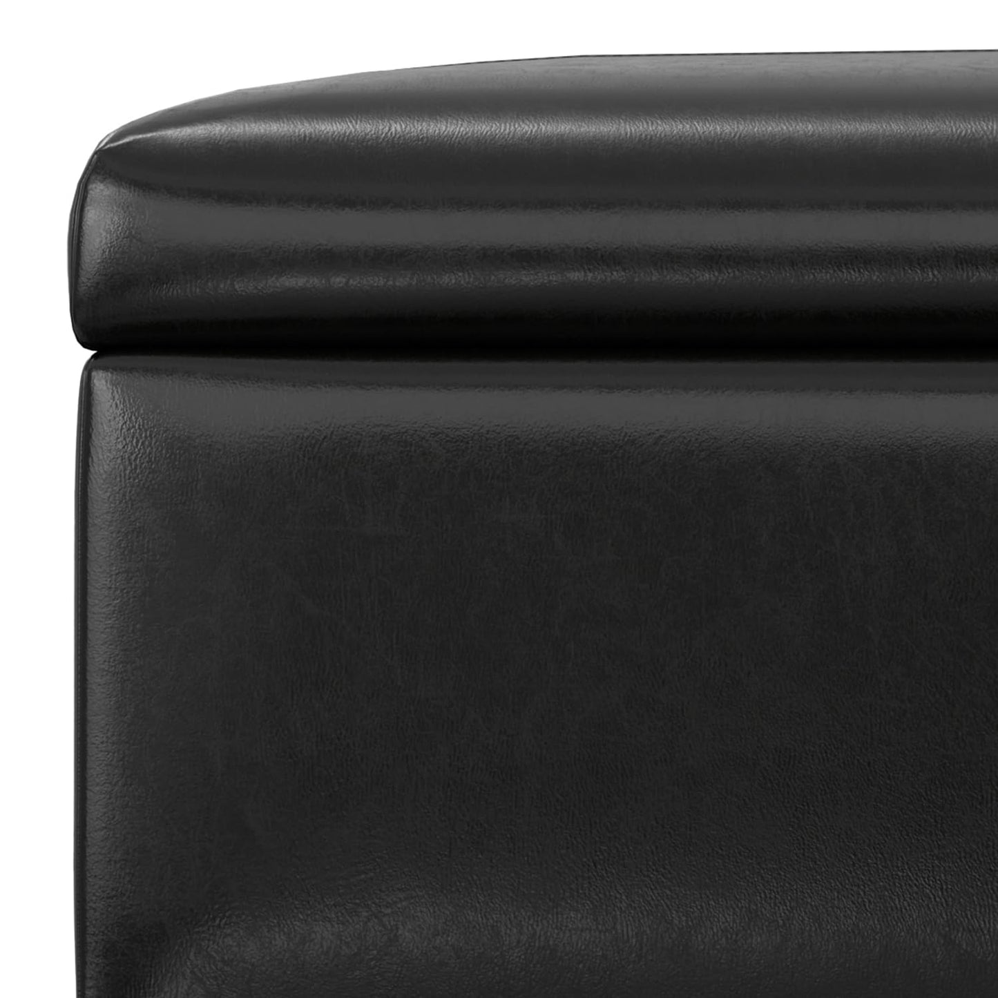 SIMPLIHOME Gabbie Storage Ottoman - 48 inch Wide Upholstered Vegan Leather Rectangle Storage Ottoman Bench in Midnight Black, Contemporary Ottoman for Living Room with Lift-Up Lid
