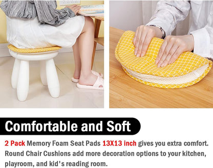 2 Pack 13 Inch, Round Stool Chair Cushions for Kitchen Dining Seat Pads with Ties Non Slip Cushions Pad for High Stool