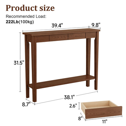 AQIMUELE Wood Console Table with Drawers, Mid Century Modern Console Table Walnut for Entryway, Living Room, Hall Way.