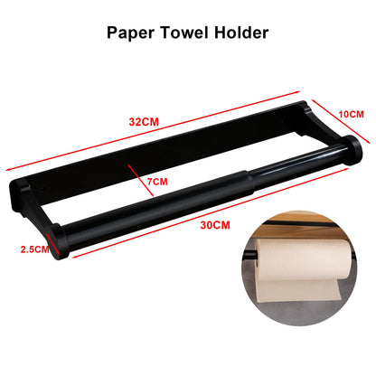 MONEER Paper Towel Holder Under Cabinet, Paper Towel Holder, Aluminum Alloy Kitchen Towel Holders, Self Adhesive Kitchen Roll Holder for Kitchen, Bathroom, Living Room (Black)