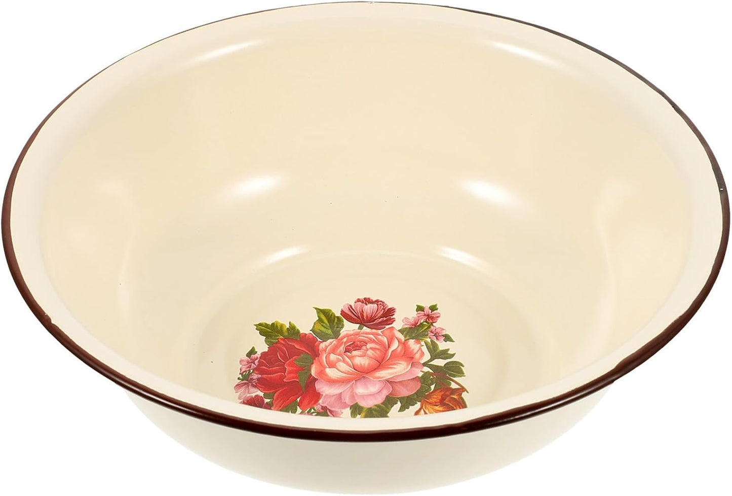 Enamel Mixing Bowl, Large Vintage Flower Face Washing Basin for Camping, Dinner Serving Platter