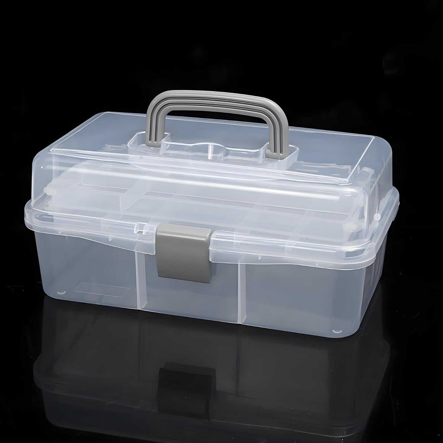 Tosnail 12-Inch 3 Layers Plastic Craft Organizer Box Storage Container First Aid Carrying Case for Sewing, Painting, Arts - Clear