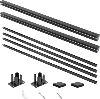 Mondaria 6 Ft Metal Above-Ground Posts for Wood-Plastic Composite Fence Installation with Meat Base, Top and Button Covers, Screws(Black, Set of 2)