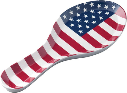 UPware 9.625 Inch Melamine Spoon Rest, Kitchen Utensil Holder for Counter and Dining Table (American Flag)