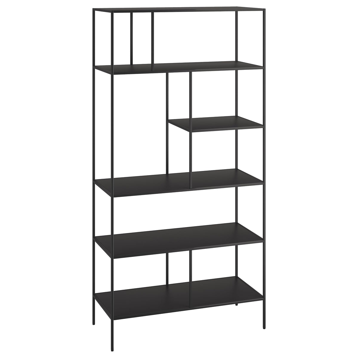 Henn&Hart 72" Modern Metal 5-Tier Bookcase with Staggered Open Metal Shelves for Living Room, Bedroom, or Office, Black
