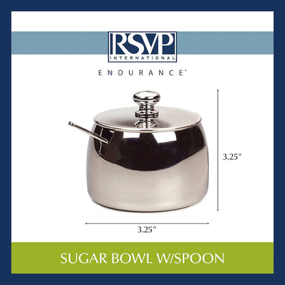 RSVP International 8 oz Stainless Steel Sugar Bowl with Lid and 4.5" Spoon