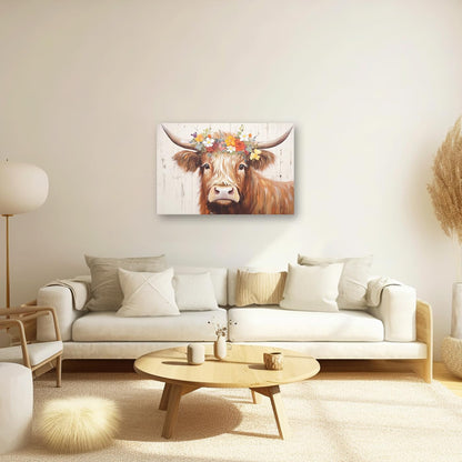 CXHOSTENT Highland Cow Canvas Wall Art - Rustic Animal Painting for Kitchen Decor, 12.00" x 18.00"
