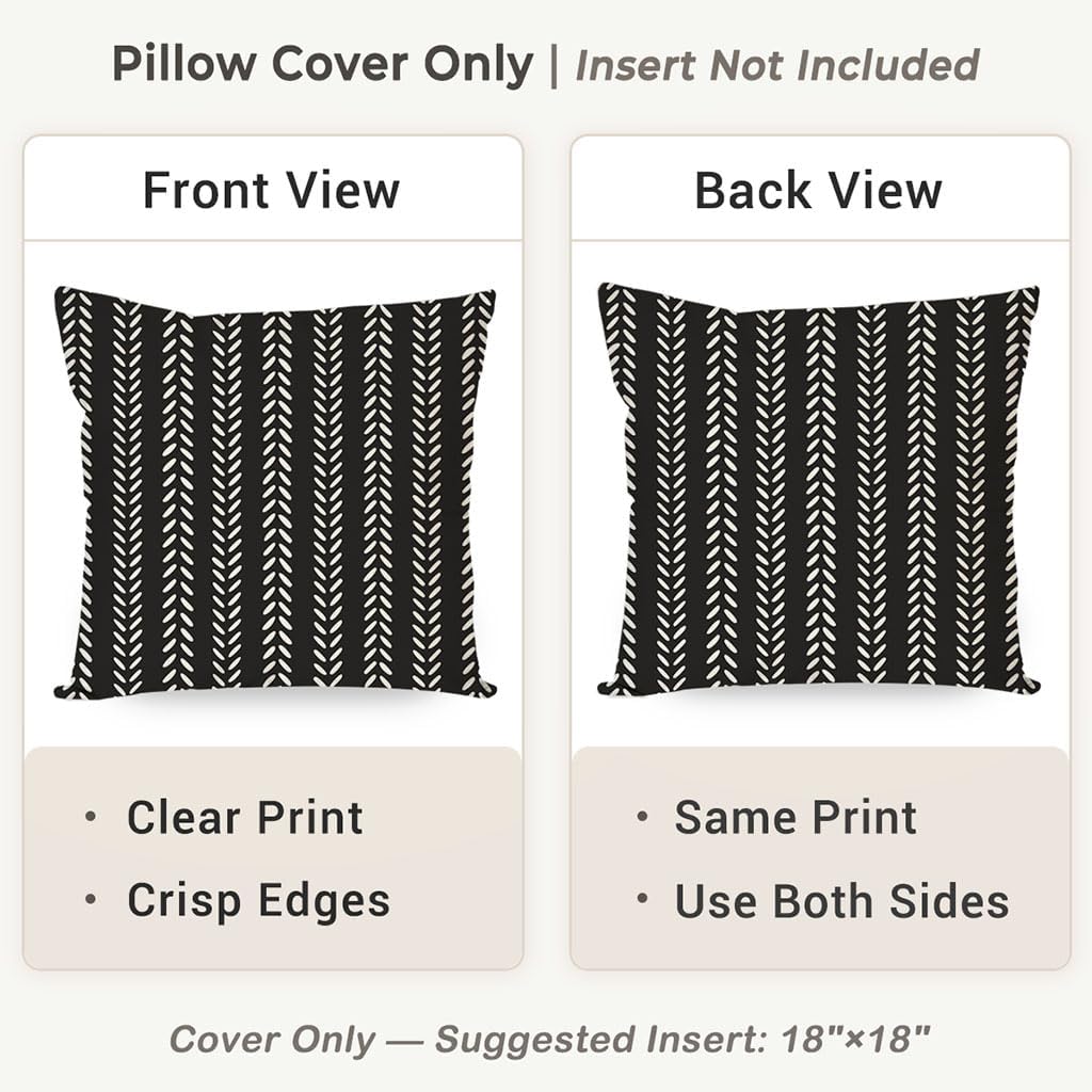 18x18 Inch Set 2, PANDICORN Outdoor Throw Pillow Covers of Black Geometric Chevron Herringbone Striped Pattern, Modern