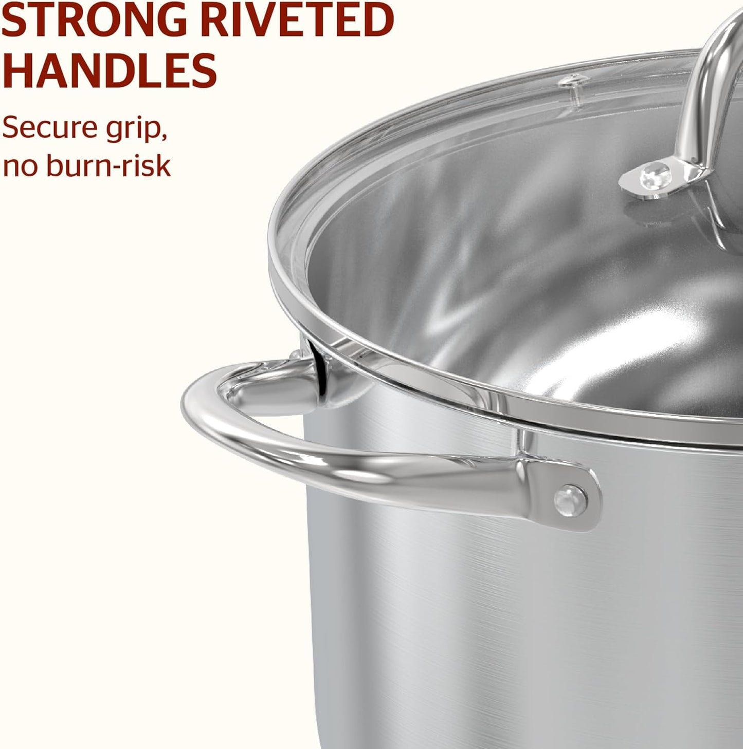SUNHOUSE Stainless Steel Stock Pot - 7 Quart Heavy-Duty Induction Cooking Pot with Visible Lid for Pasta, Soup, Spaghetti - Nonstick Thick-Bottom Deep Stockpot for Canning, Boiling, and Simmering
