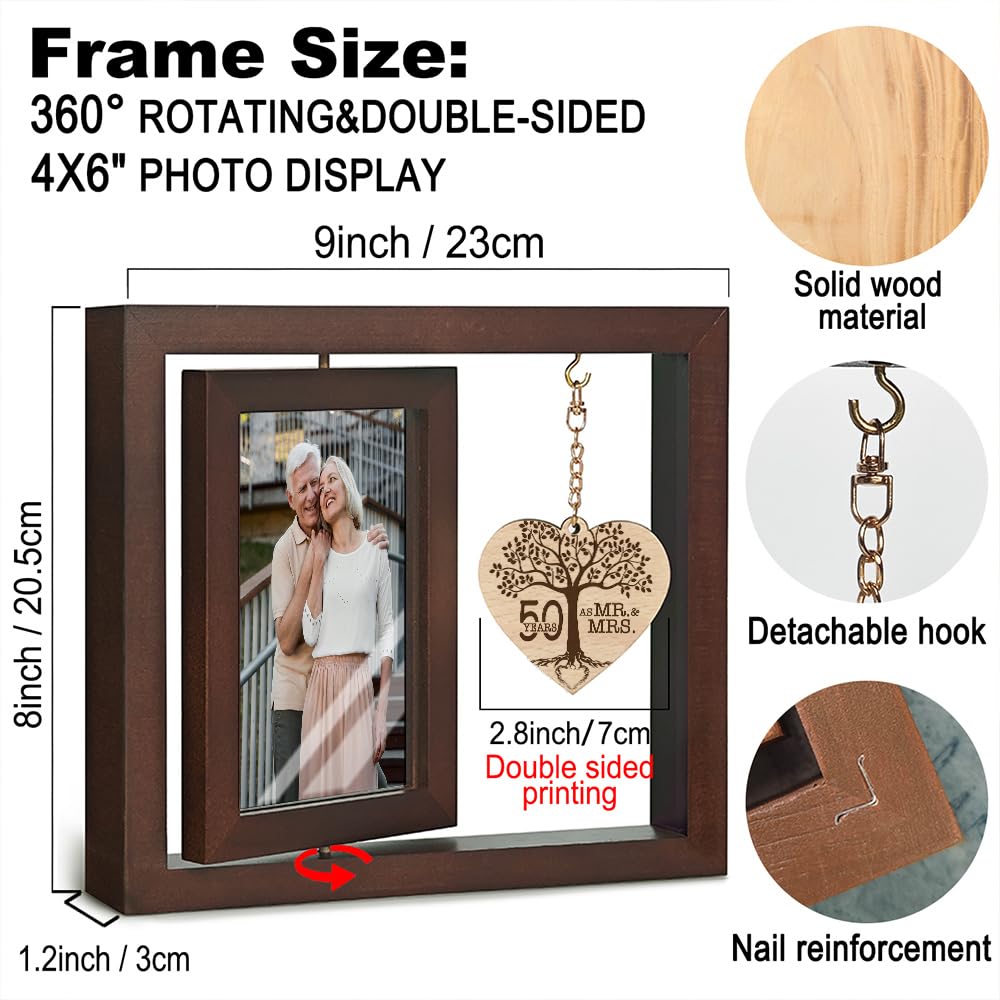 IIILUYOT 50th Anniversary Wedding Picture Frame Gifts for Couple Parents, Rotating Floating Valentine Mother Day Frame Gifts for Husband Wife, Happy 50th Anniversary Marriage Frame Decoration 4x6