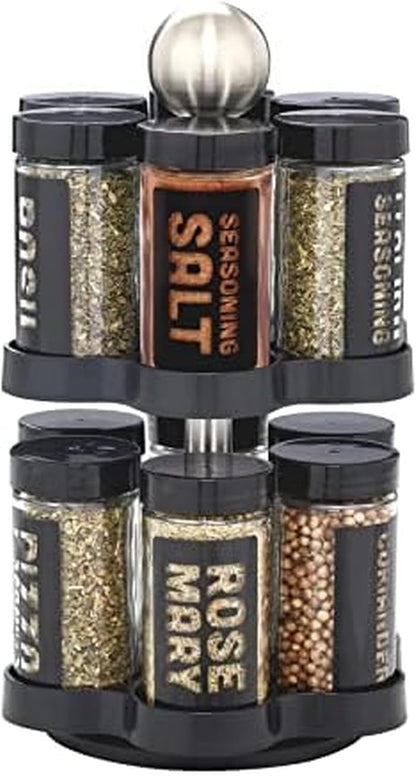 12 Countertop 5 Kamenstein Jar Madison Revolving Spice Rack with Spices Included, FREE Spice Refills for years, Black
