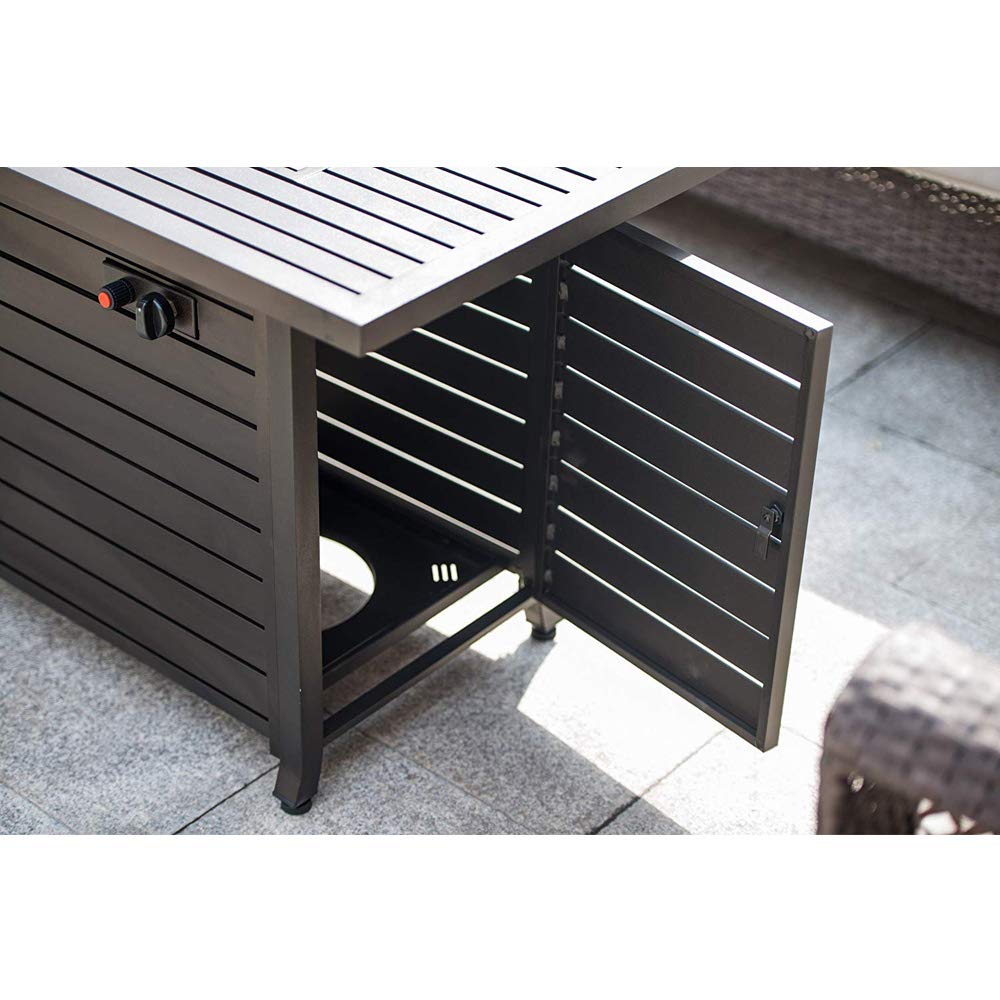 Propane Fire Pit, 50000 BTU Gas Fire Pits for Outside Patio, Rectangular Outdoor Fireplace with Lid & Waterproof Cover, Outdoor Table Heater for Deck, Garden, Backyard, Mocha