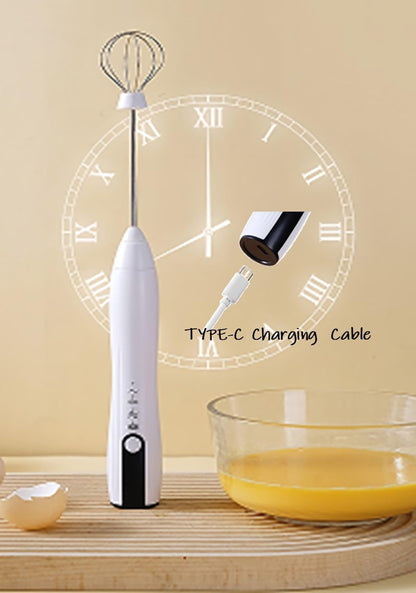 Electric Milk Frother for Matcha, Hot Chocolate, Coffee Creamer, Handheld Design, Type-C Rechargeable Blender (White)