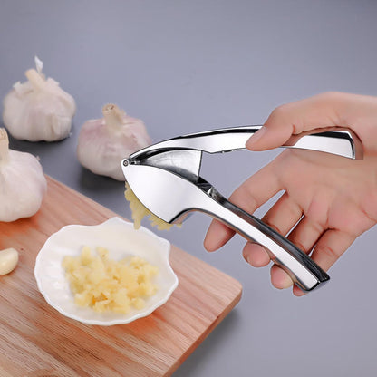 Heavy Duty Garlic Press, Zinc Alloy Garlic Crusher & Mincer, Easy Squeeze Garlic Press Tool with Ergonomic Handle, Garlic Mincer with Peeler Tube & Cleaning Brush for Kitchen Cooking
