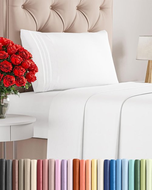 Comfy Twin Size 3 Piece Sheet Set by [Brand Name] - Breathable Cooling Bed Sheets | Ultra-Soft, Deep Pockets, Oeko-Tex Certified - White