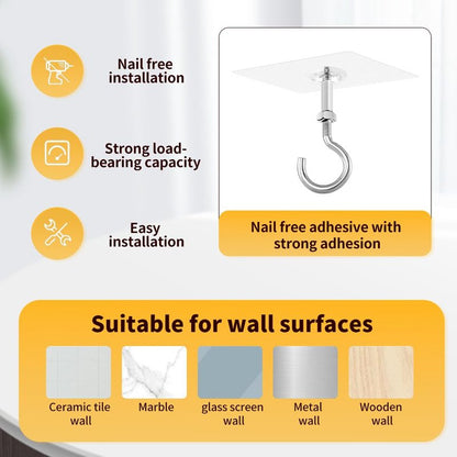 YOSINXU 4 Pack Adhesive Ceiling Hooks, 30lbs Heavy Duty Ceiling Hooks for Hanging Plants, No Drilling Wall Hook Sticky Hanger for Hanging Lights, Wind Chimes, Lantern