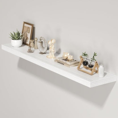 FLYJOE Floating Wall Shelves - 55"W Wooden Display Shelf with Invisible Brackets | White, Ideal for Living Room & Bedroom