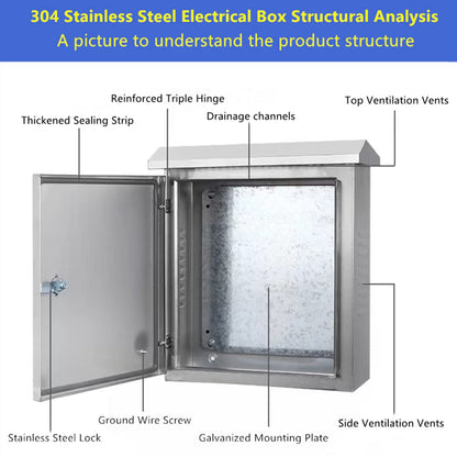 304 Stainless Steel Electrical Box 20'' x 16'' x 8'' Outdoor Electrical Enclosure Box 20" H x 16" W x 8" D with Mounting Plate Weatherproof Anti-Rust and Anti-Corrosion