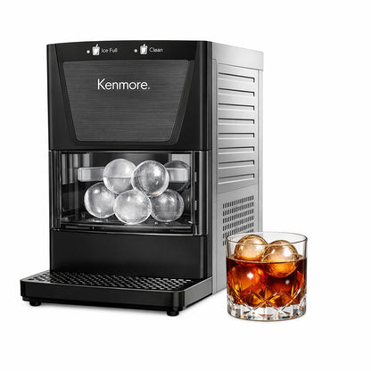 Kenmore Countertop Clear Sphere Ice Ball Maker - 2-Inch Slow-Melting Ice Spheres for Whisky & Cocktails, Makes Up to 48 Clear Ball Per Day, Touch Controls, Black