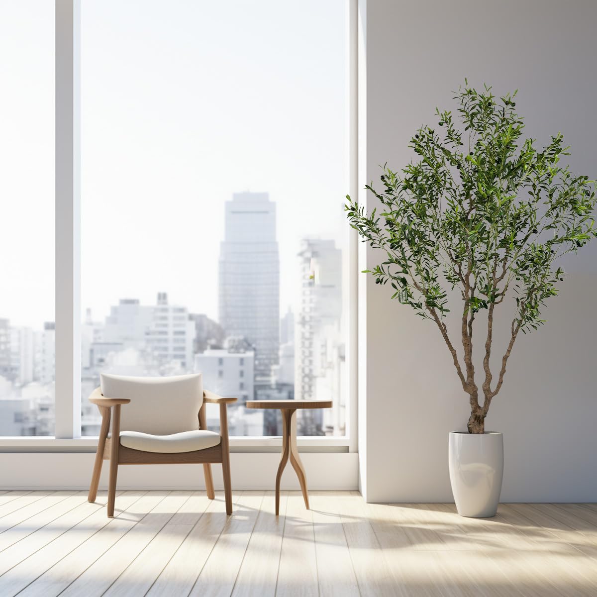 AfanD Artificial Olive Tree Tall,Faux Olive Tree Indoor Artificial Tree for Modern Home Office Living Room Floor Decor Indoor (1, 8ft 1in)