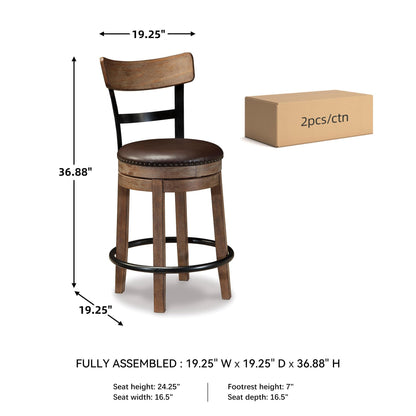 Signature Design by Ashley Pinnadel Bar Stool, Swivel Counter Height Stool Chair With Faux Leather Seat, Wood and Metal Frame for Kitchen Island With Seating, Light Brown