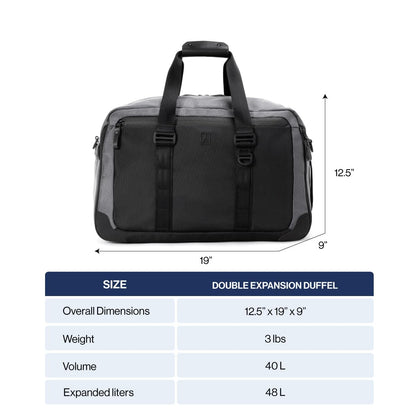 Travelpro Altitude Double Expansion Travel Duffel Bag, 40-48L, Weekender, Overnight, Water Resistant, Men and Women, Jet Black