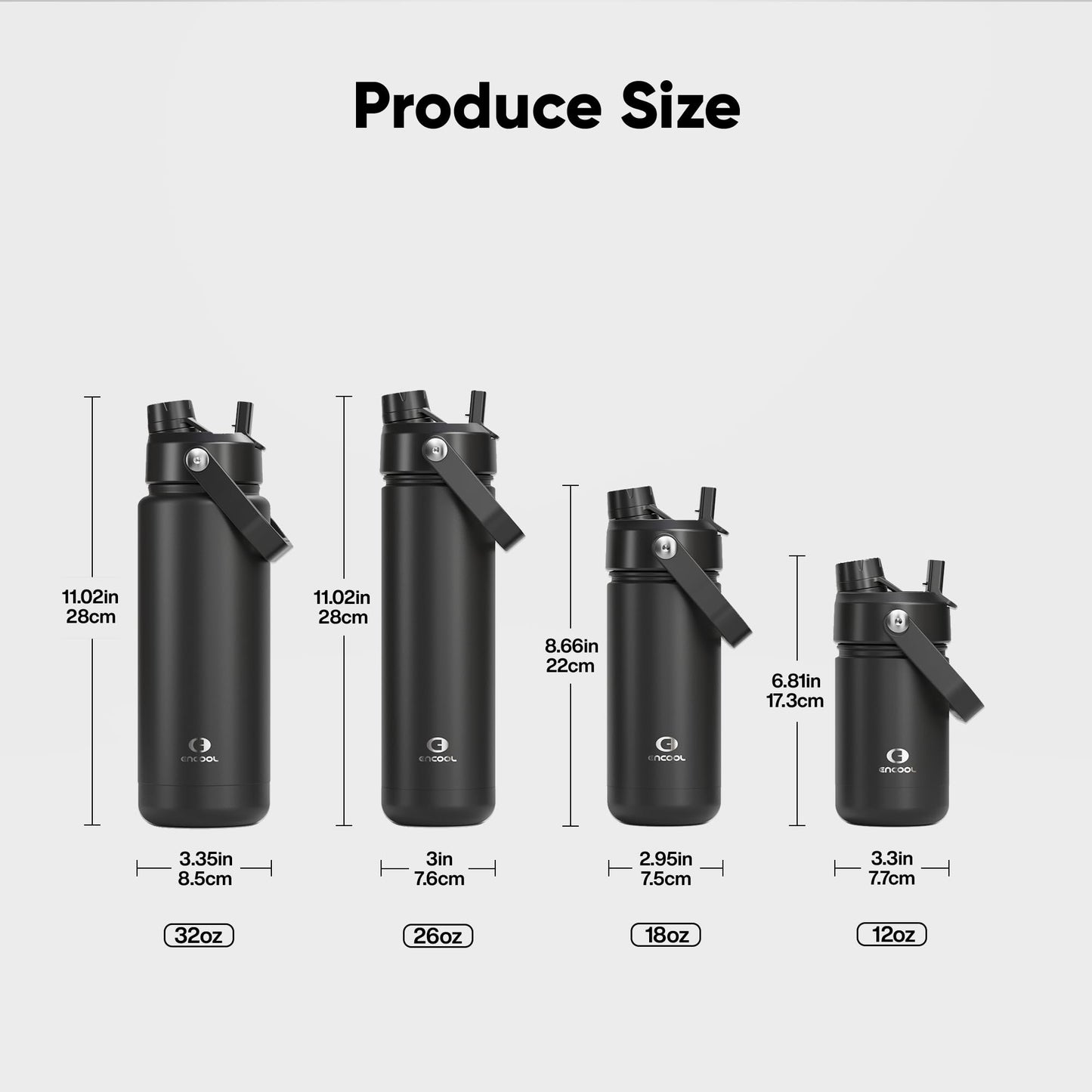 ENCOOL Insulated Water Bottle with Straw Stainless Steel Water Bottle, Leak-Proof, BPA-Free, Double Wall Vacuum Keeps Cold for 24 Hours for Sports, Travel, School (26 oz, Black Night)