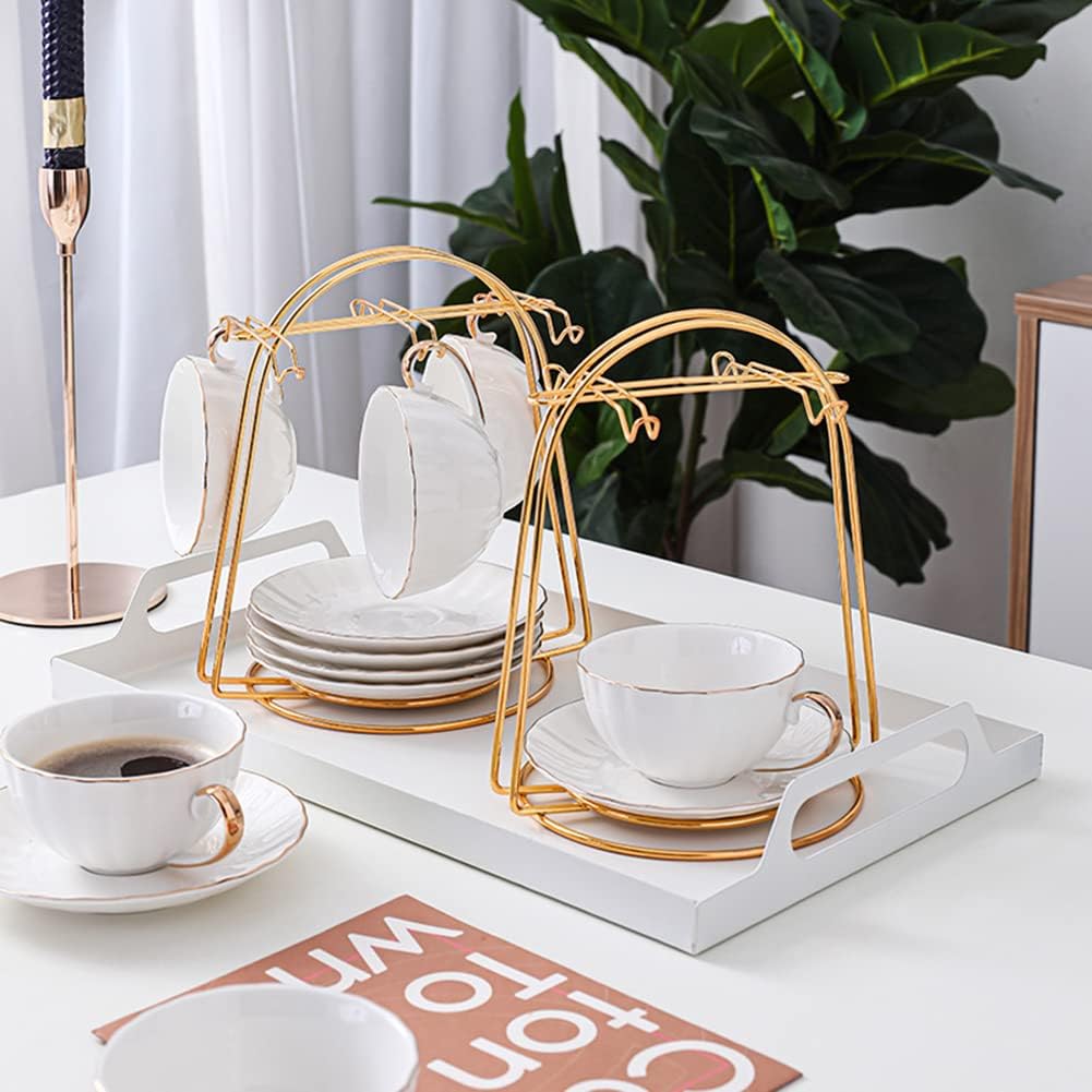 Coffee Mug Holder, 4 Hooks Metal Iron Gold Countertop Coffee Cup Tree Holder Stand for Kitchen Decor