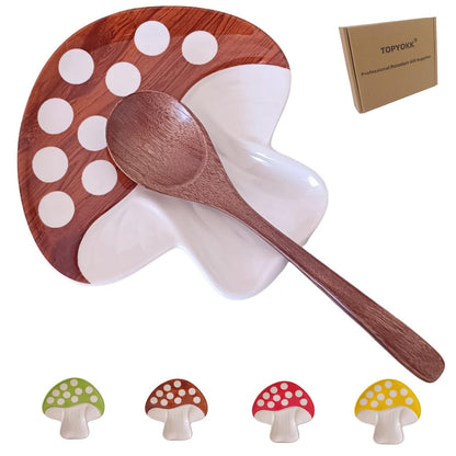 Ceramic Spoon Rest for Stove Top & Kitchen Counter Spoon Holder for Stove & Cooking Spoon Holder for Ladle Cute Spoon & Utensil Rest Spatula Rest, Mushroom Kitchen Decor & Accessories (Rustic Brown)