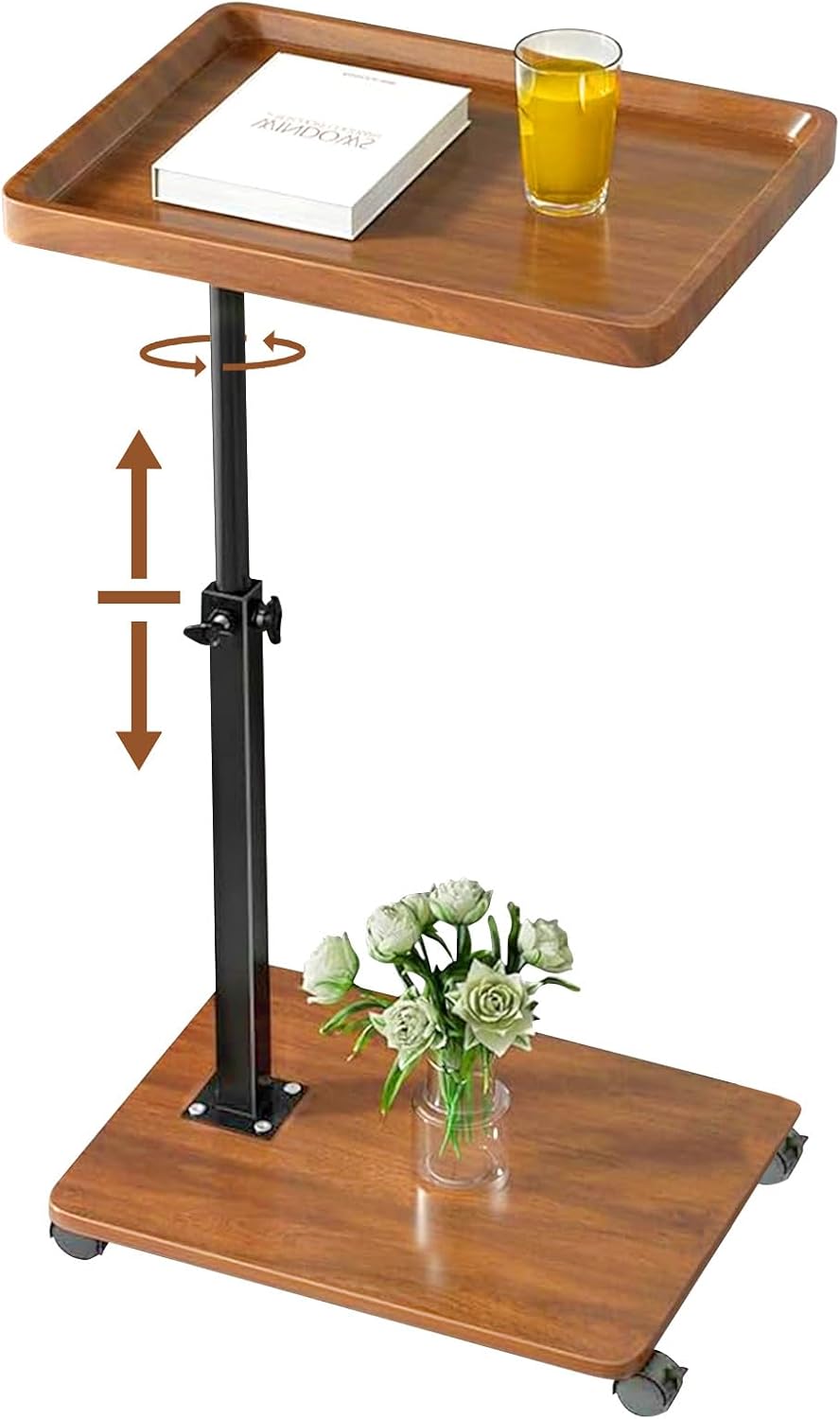 360 Adjustable C Shaped Side Table, C Table End Table with Wheels for Sofa, Swivel Sofa Table