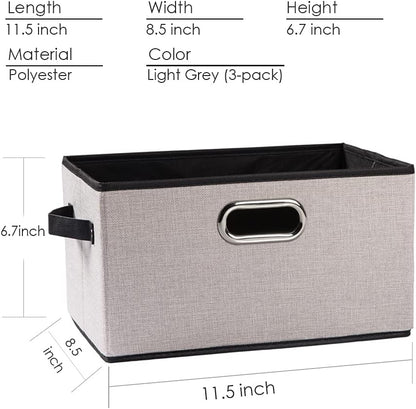 PRANDOM 3-Pack Foldable Storage Bins for Closet, Decorative Fabric Storage Baskets with Leather/Metal Handles, Light