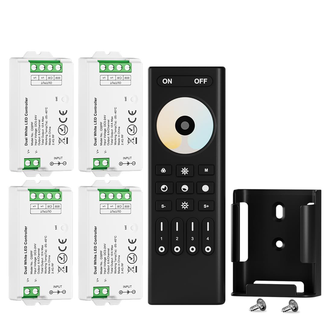 BTF-LIGHTING 5050SMD FCOB COB Dimming RF 2.4GHz Wireless Remote RC01RFB &4PCS C01RF Tuya Controller Kit 4 Zones Group Control PWM Single Color (+V -V) 2pin LED Neon Rope Light DC5V DC12V DC24V
